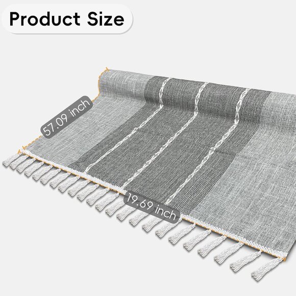 Elegant Grey Gingham Coffee Table Cloth with Tassels - Machine Washable 19"x57" - Picture 2 of 7